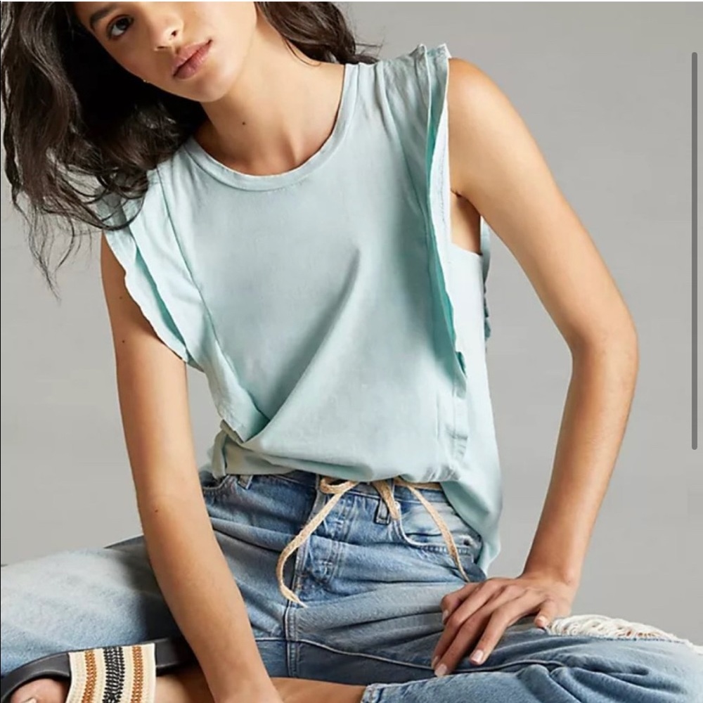 Anthropologie Eri + Ali Sky Blue Ruffled Top XL